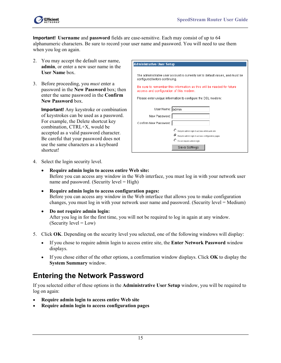 Entering the network password | Efficient Networks 5100 Series User Manual | Page 25 / 129