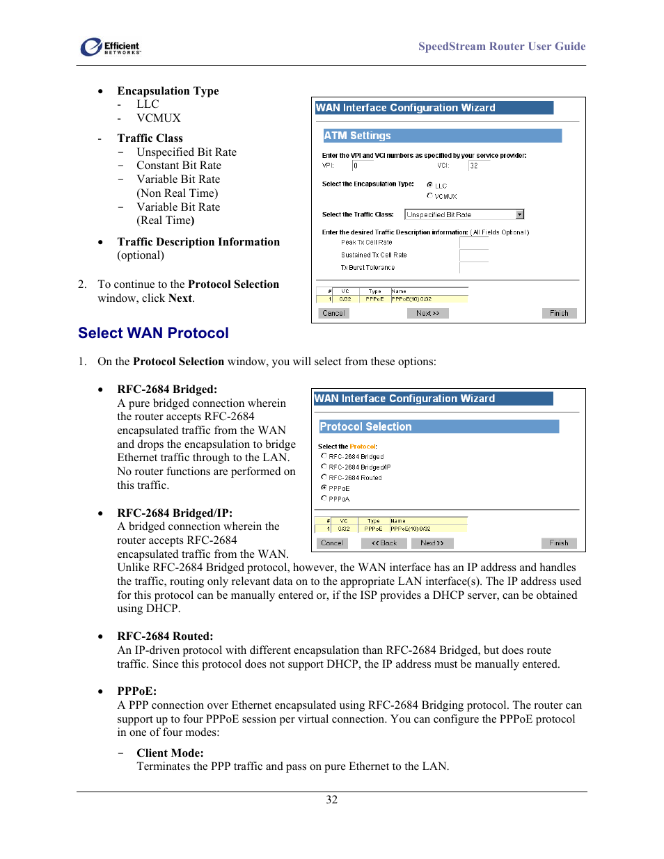 Select wan protocol | Efficient Networks 5100 Series User Manual | Page 42 / 129