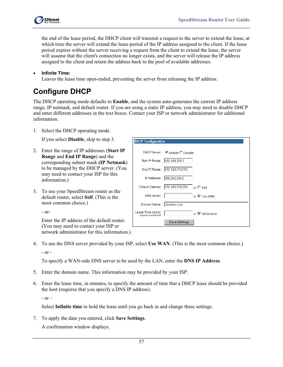 Configure dhcp | Efficient Networks 5100 Series User Manual | Page 67 / 129