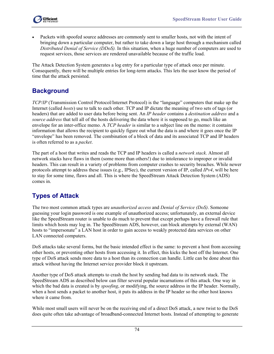 Background, Types of attack | Efficient Networks 5100 Series User Manual | Page 84 / 129