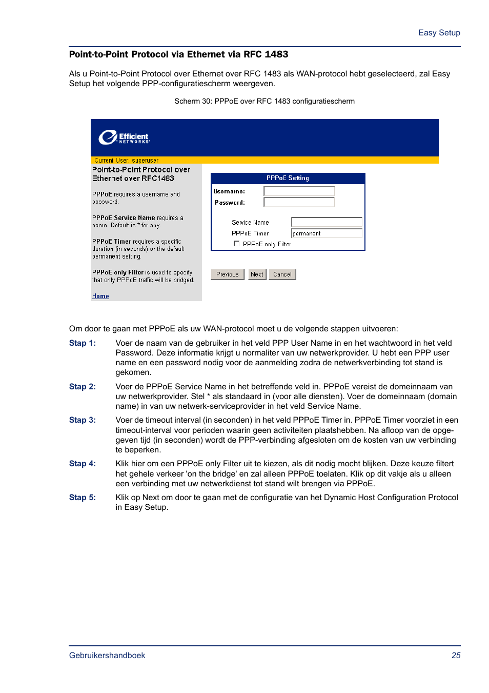 Point-to-point protocol via ethernet via rfc 1483 | Efficient Networks SB5835 User Manual | Page 25 / 83