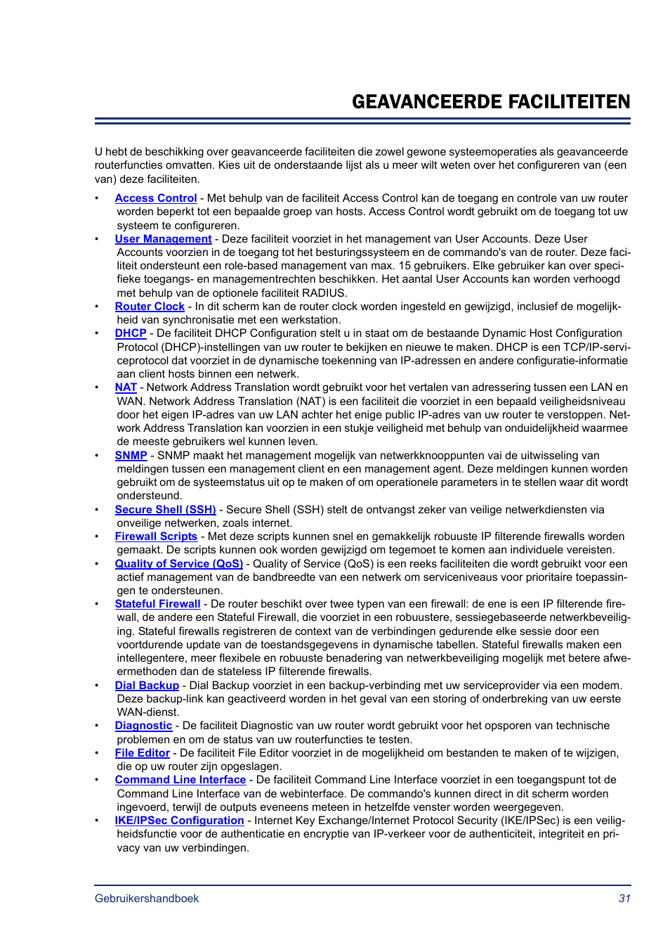 Geavanceerde faciliteiten | Efficient Networks SB5835 User Manual | Page 31 / 83