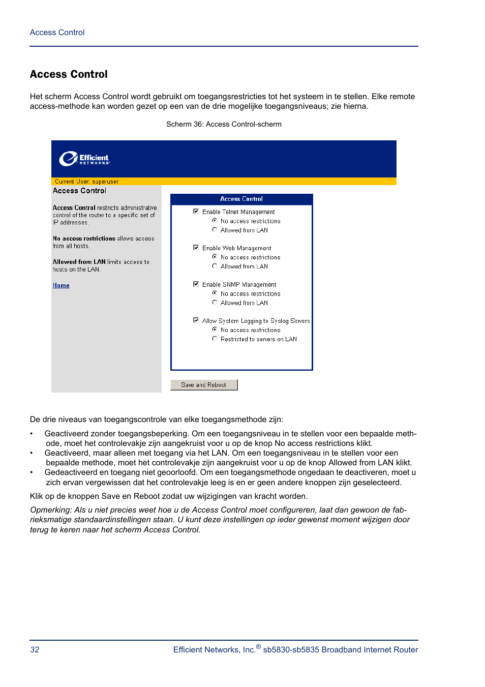 Access control | Efficient Networks SB5835 User Manual | Page 32 / 83