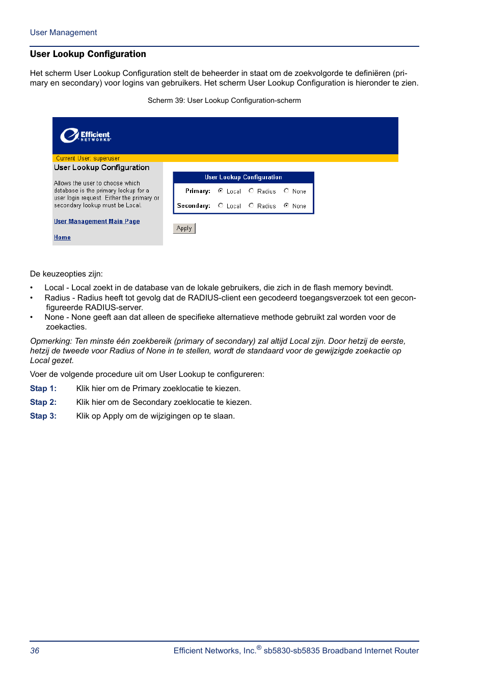 User lookup configuration | Efficient Networks SB5835 User Manual | Page 36 / 83