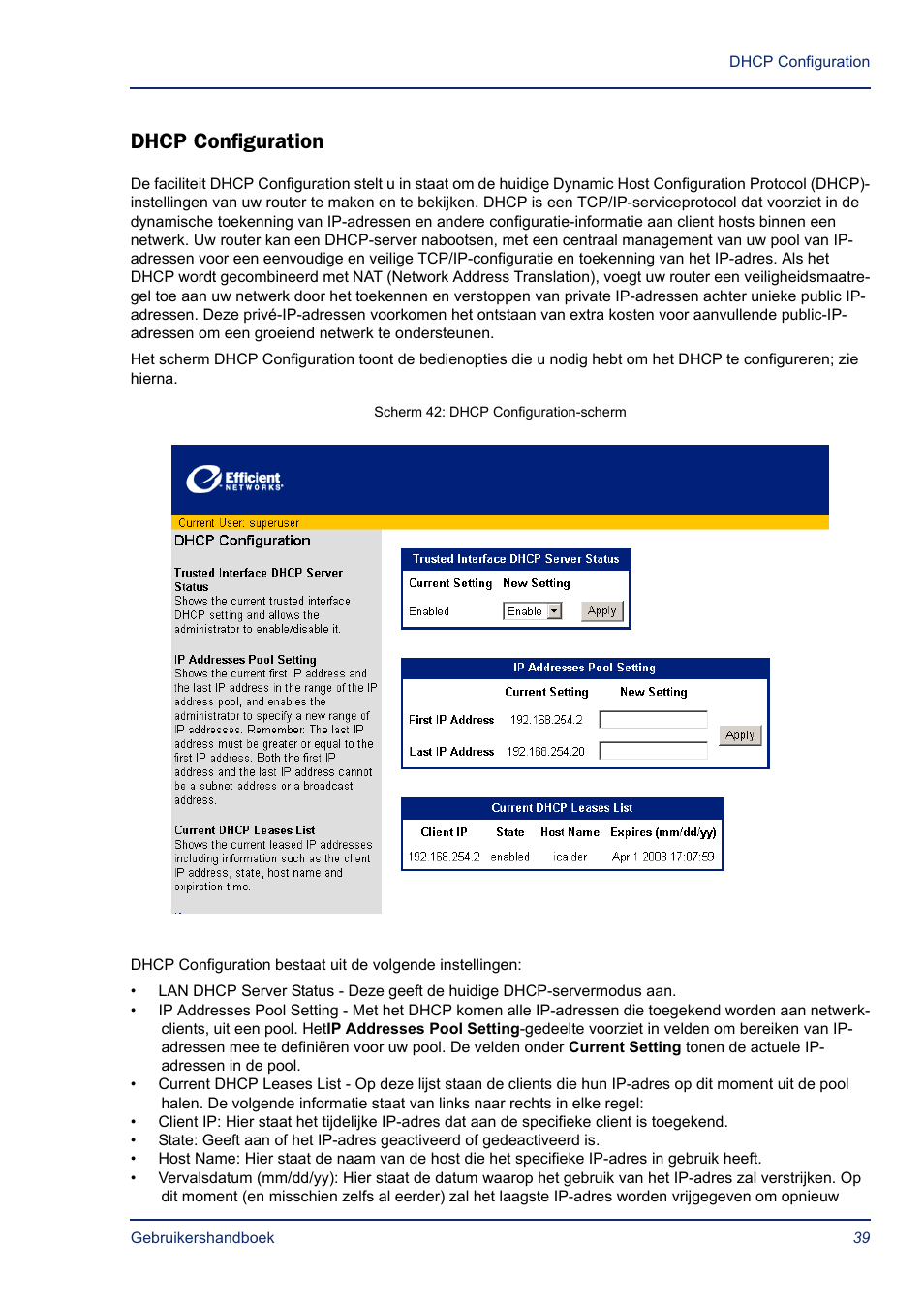 Dhcp configuration, Dhcp | Efficient Networks SB5835 User Manual | Page 39 / 83