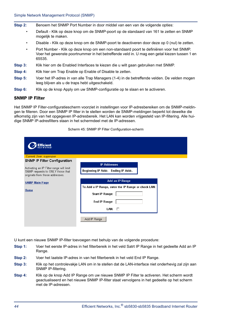 Snmp ip filter | Efficient Networks SB5835 User Manual | Page 44 / 83