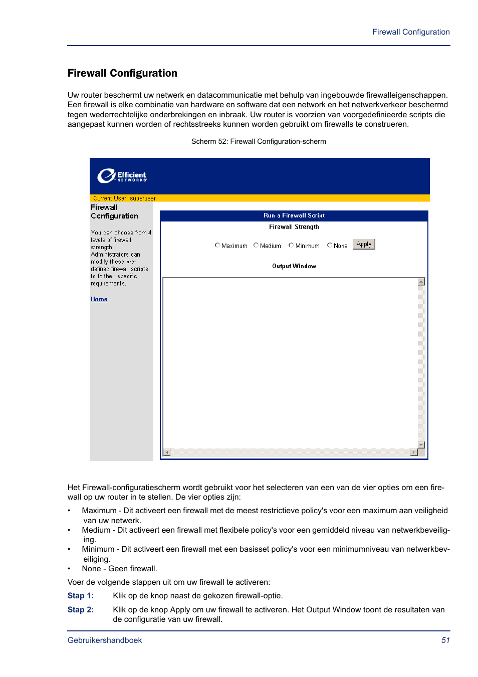Firewall configuration, Firewall scripts | Efficient Networks SB5835 User Manual | Page 51 / 83
