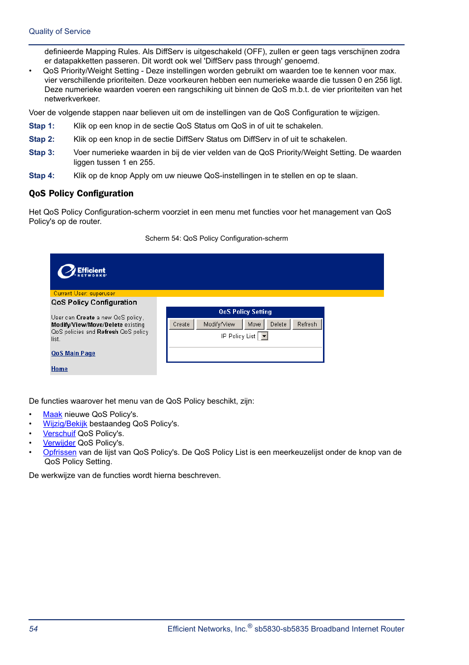 Qos policy configuration | Efficient Networks SB5835 User Manual | Page 54 / 83