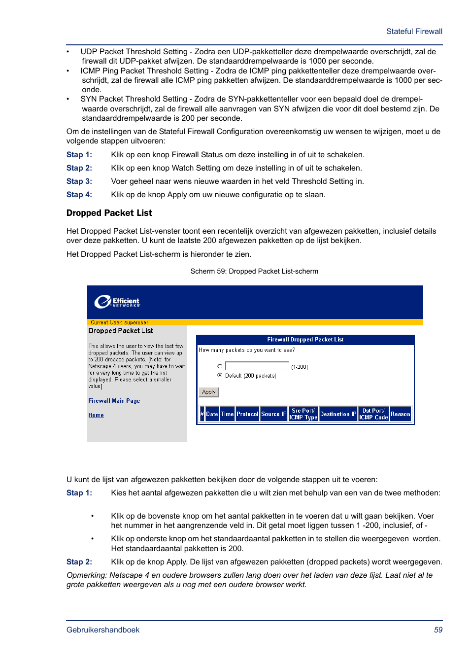 Dropped packet list | Efficient Networks SB5835 User Manual | Page 59 / 83