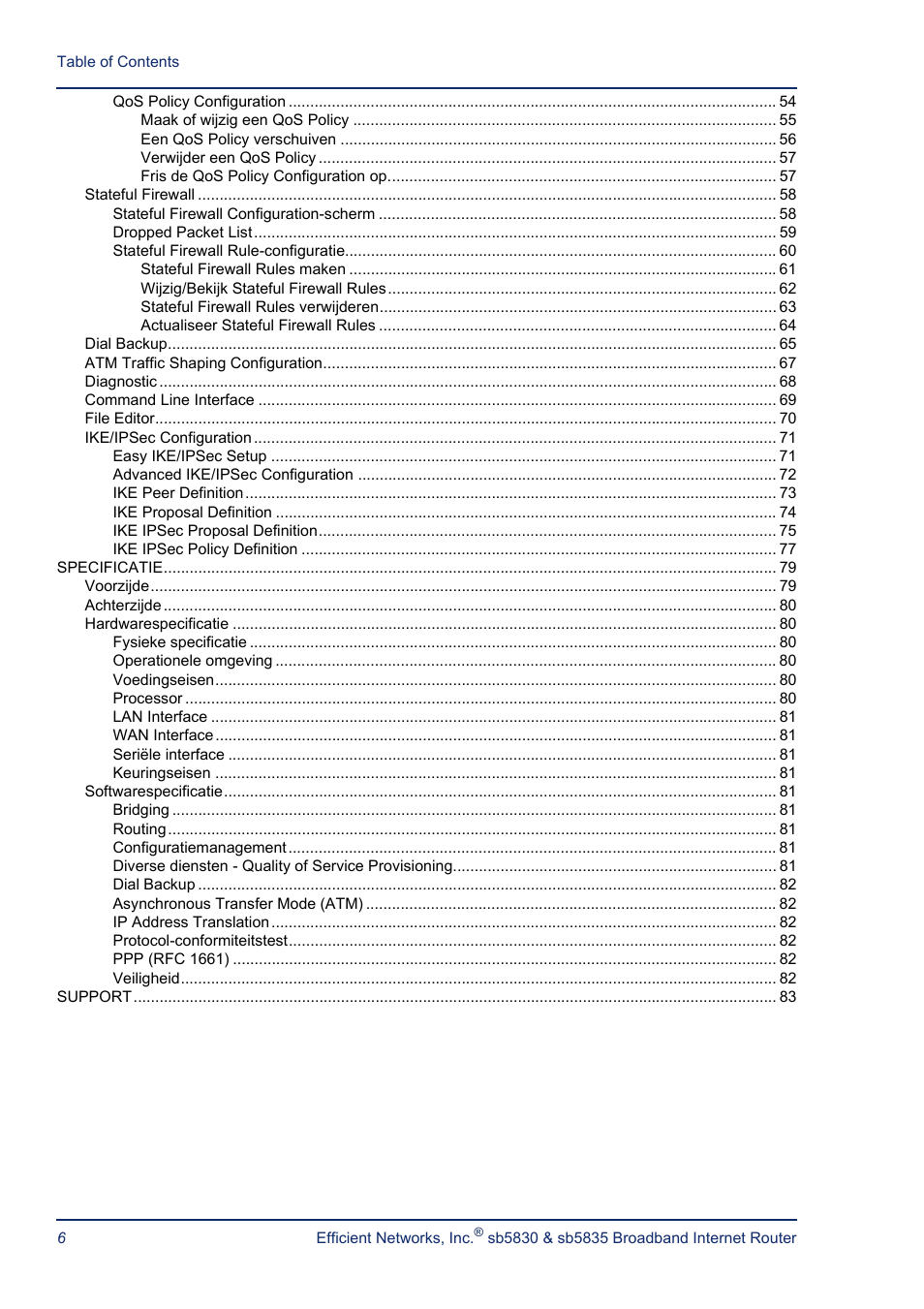 Efficient Networks SB5835 User Manual | Page 6 / 83