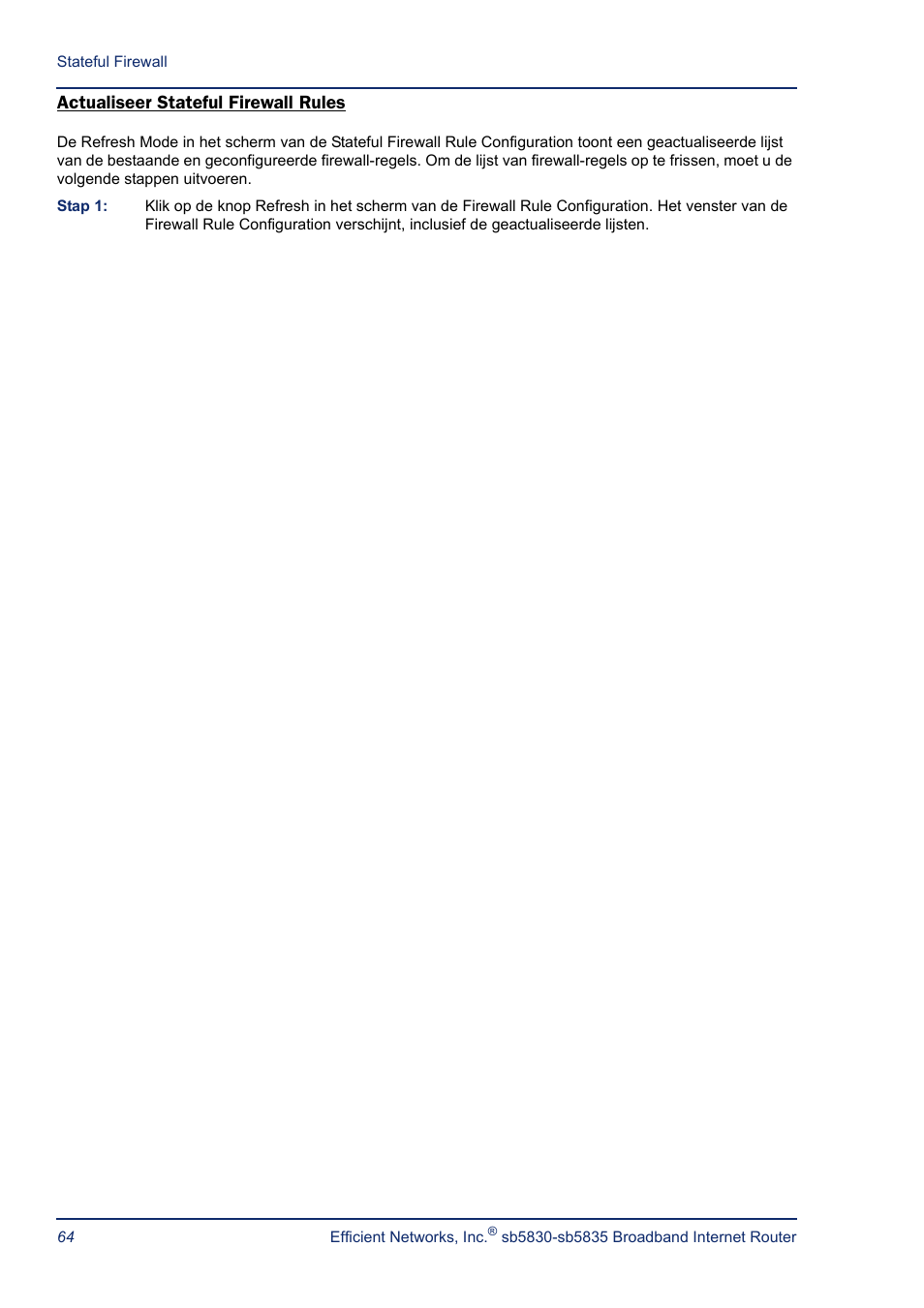 Actualiseer stateful firewall rules, Opfrissen | Efficient Networks SB5835 User Manual | Page 64 / 83