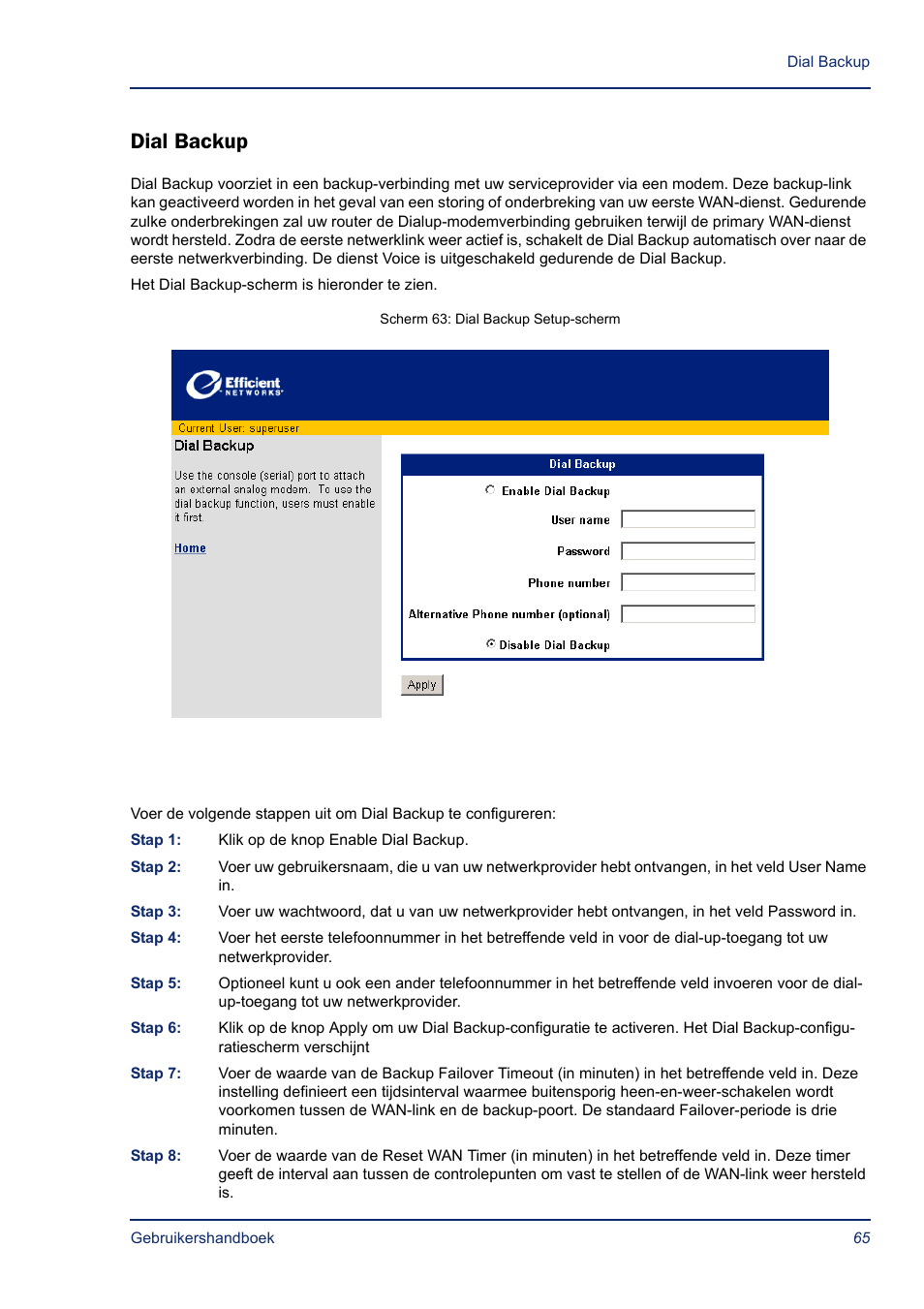 Dial backup | Efficient Networks SB5835 User Manual | Page 65 / 83