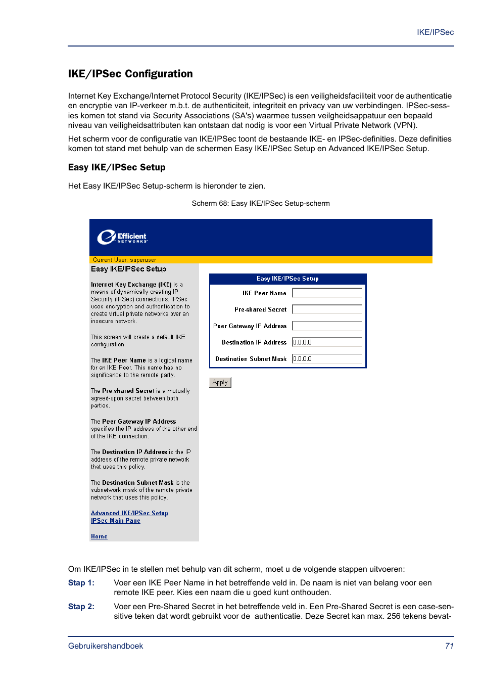 Ike/ipsec configuration, Easy ike/ipsec setup, Internet key | Efficient Networks SB5835 User Manual | Page 71 / 83