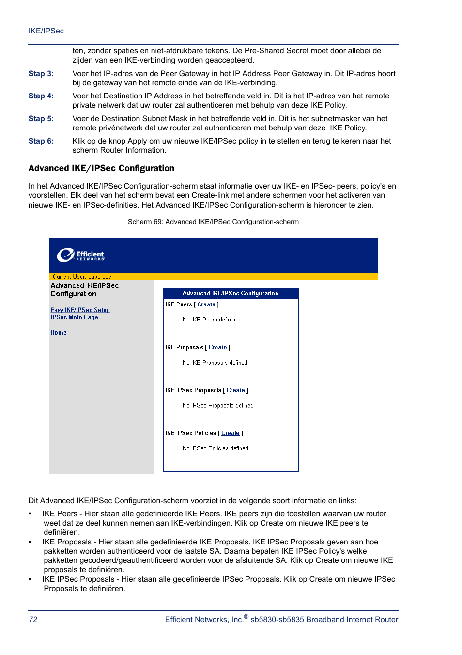 Advanced ike/ipsec configuration | Efficient Networks SB5835 User Manual | Page 72 / 83