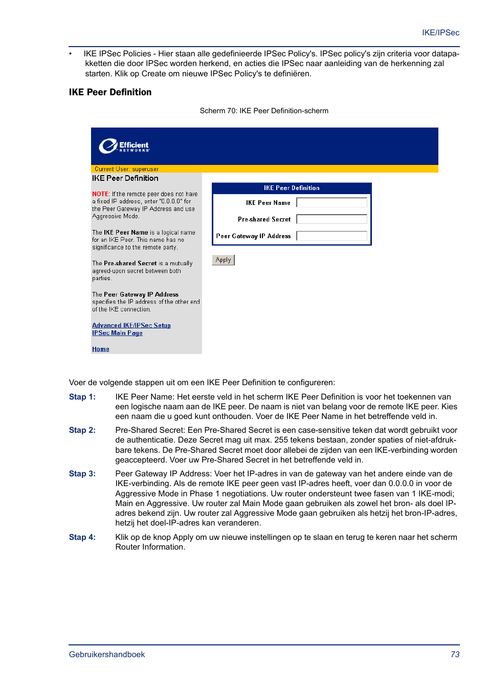 Ike peer definition | Efficient Networks SB5835 User Manual | Page 73 / 83