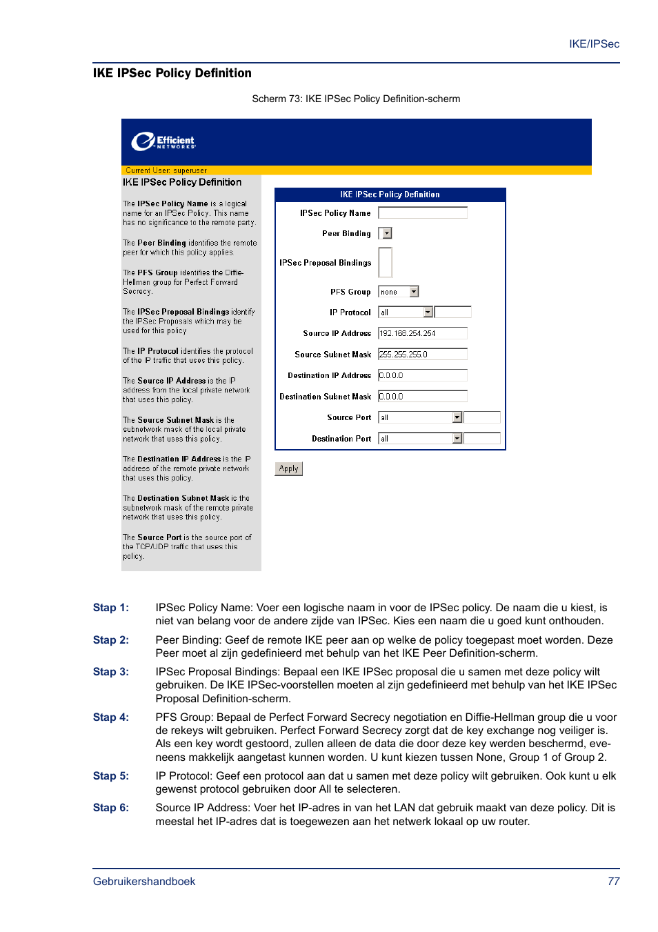 Ike ipsec policy definition | Efficient Networks SB5835 User Manual | Page 77 / 83