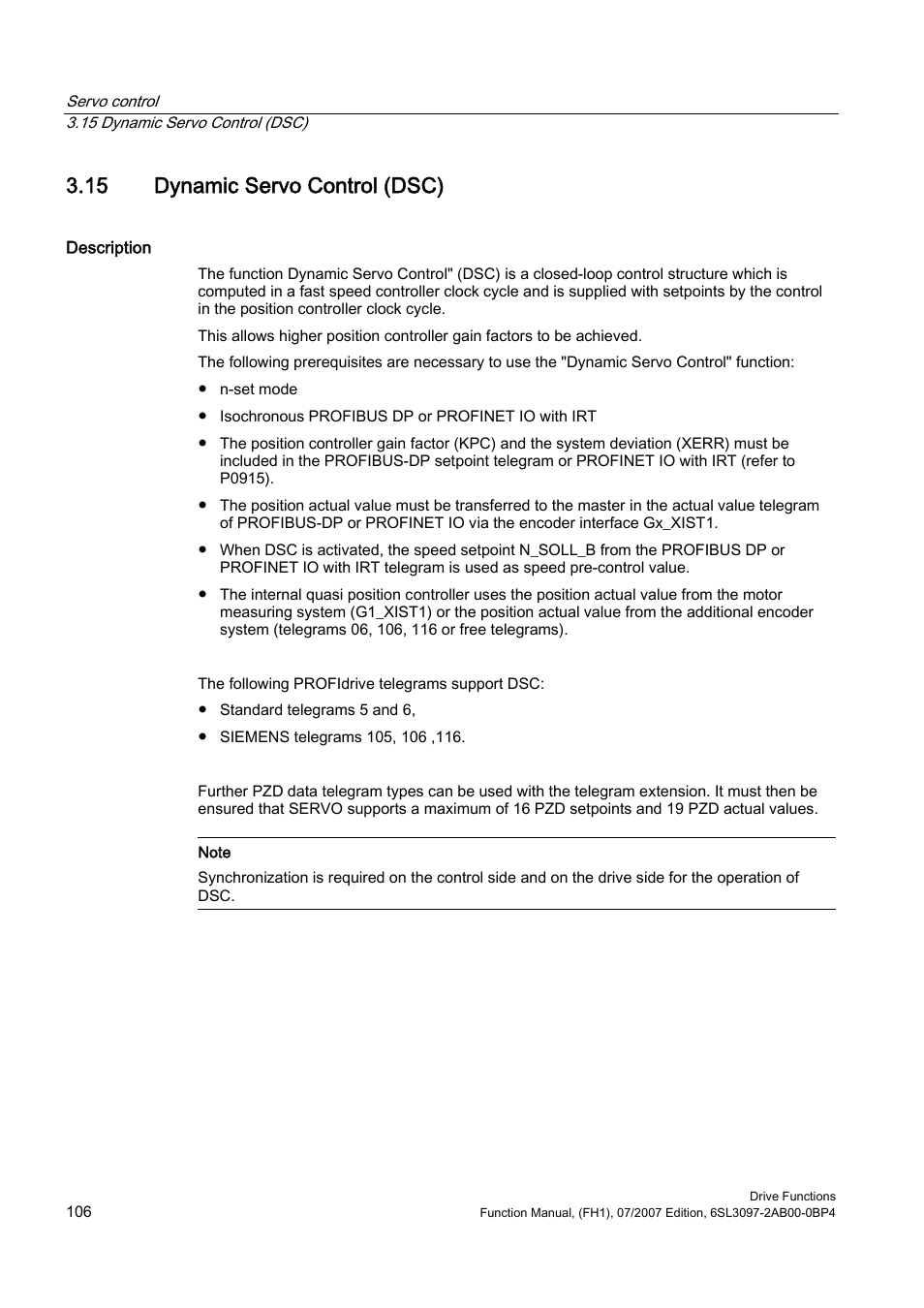 15 dynamic servo control (dsc) | Efficient Networks Siemens Sinamics S120 User Manual | Page 106 / 560