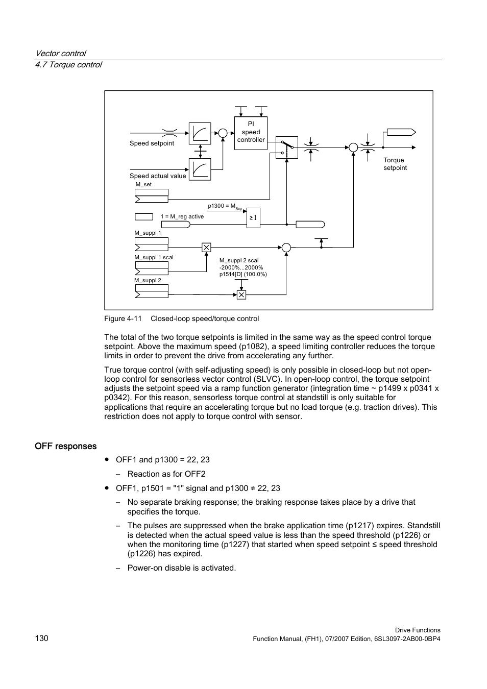 Off responses, Vector control 4.7 torque control | Efficient Networks Siemens Sinamics S120 User Manual | Page 130 / 560