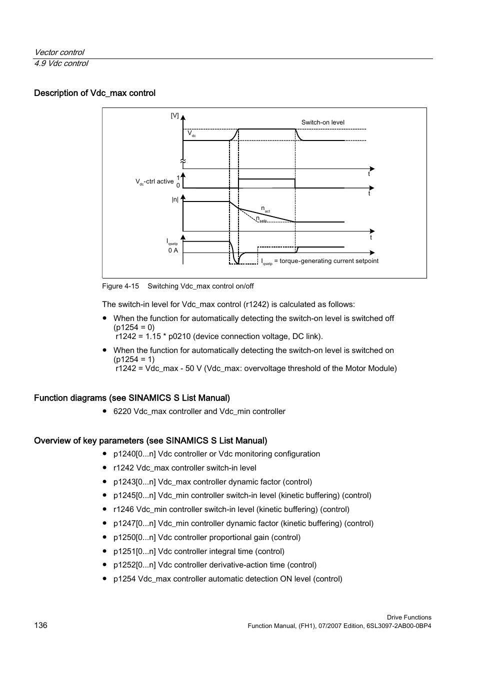 Description of vdc_max control, Function diagrams (see sinamics s list manual) | Efficient Networks Siemens Sinamics S120 User Manual | Page 136 / 560