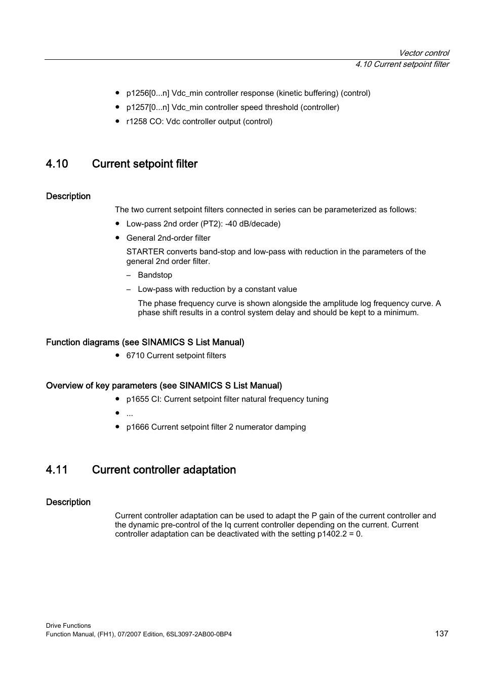 10 current setpoint filter, 11 current controller adaptation | Efficient Networks Siemens Sinamics S120 User Manual | Page 137 / 560