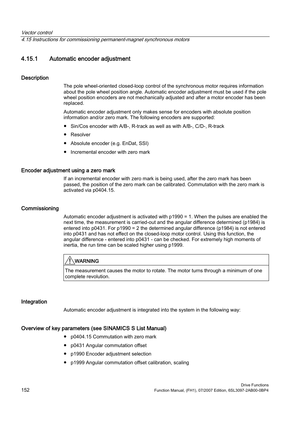 1 automatic encoder adjustment | Efficient Networks Siemens Sinamics S120 User Manual | Page 152 / 560
