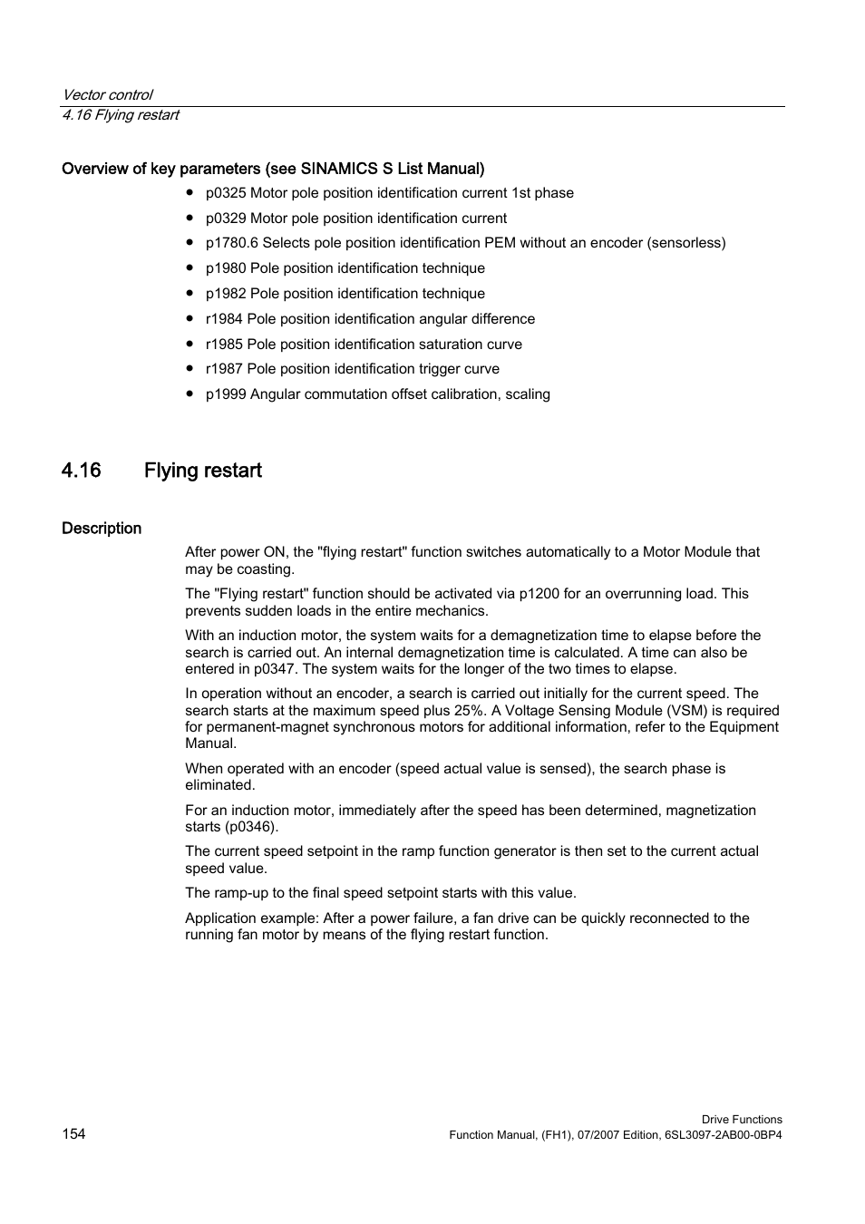 16 flying restart | Efficient Networks Siemens Sinamics S120 User Manual | Page 154 / 560