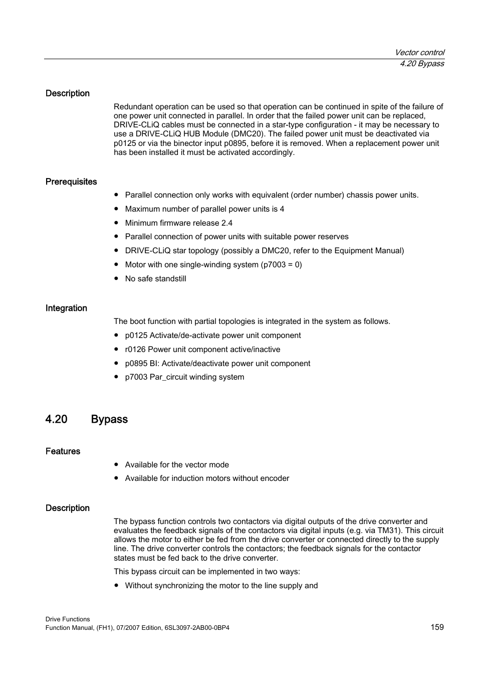 20 bypass | Efficient Networks Siemens Sinamics S120 User Manual | Page 159 / 560