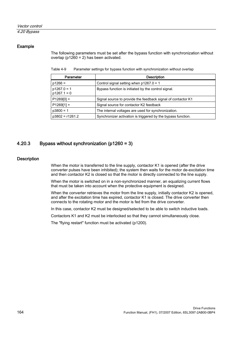 3 bypass without synchronization (p1260 = 3) | Efficient Networks Siemens Sinamics S120 User Manual | Page 164 / 560