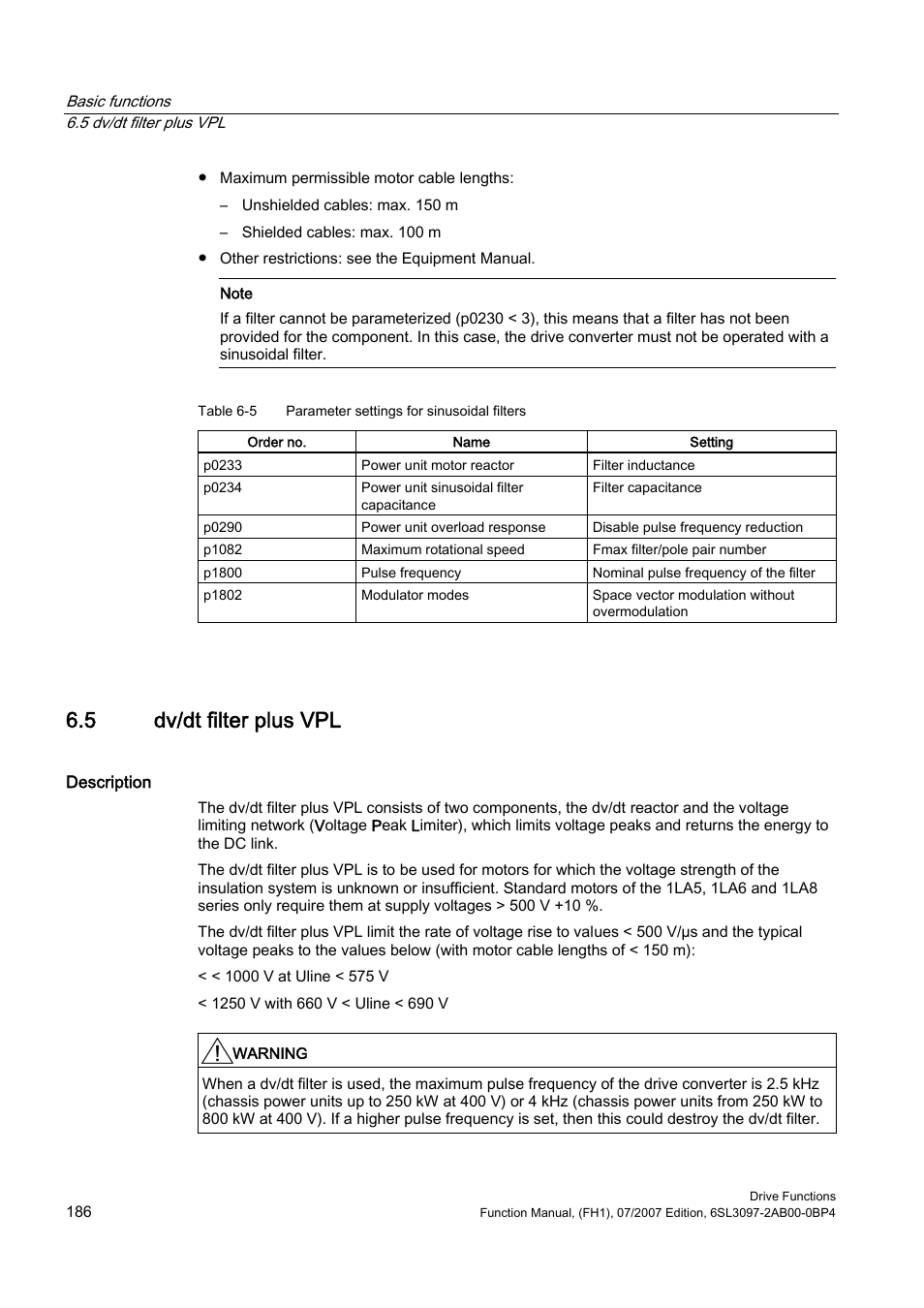 5 dv/dt filter plus vpl | Efficient Networks Siemens Sinamics S120 User Manual | Page 186 / 560