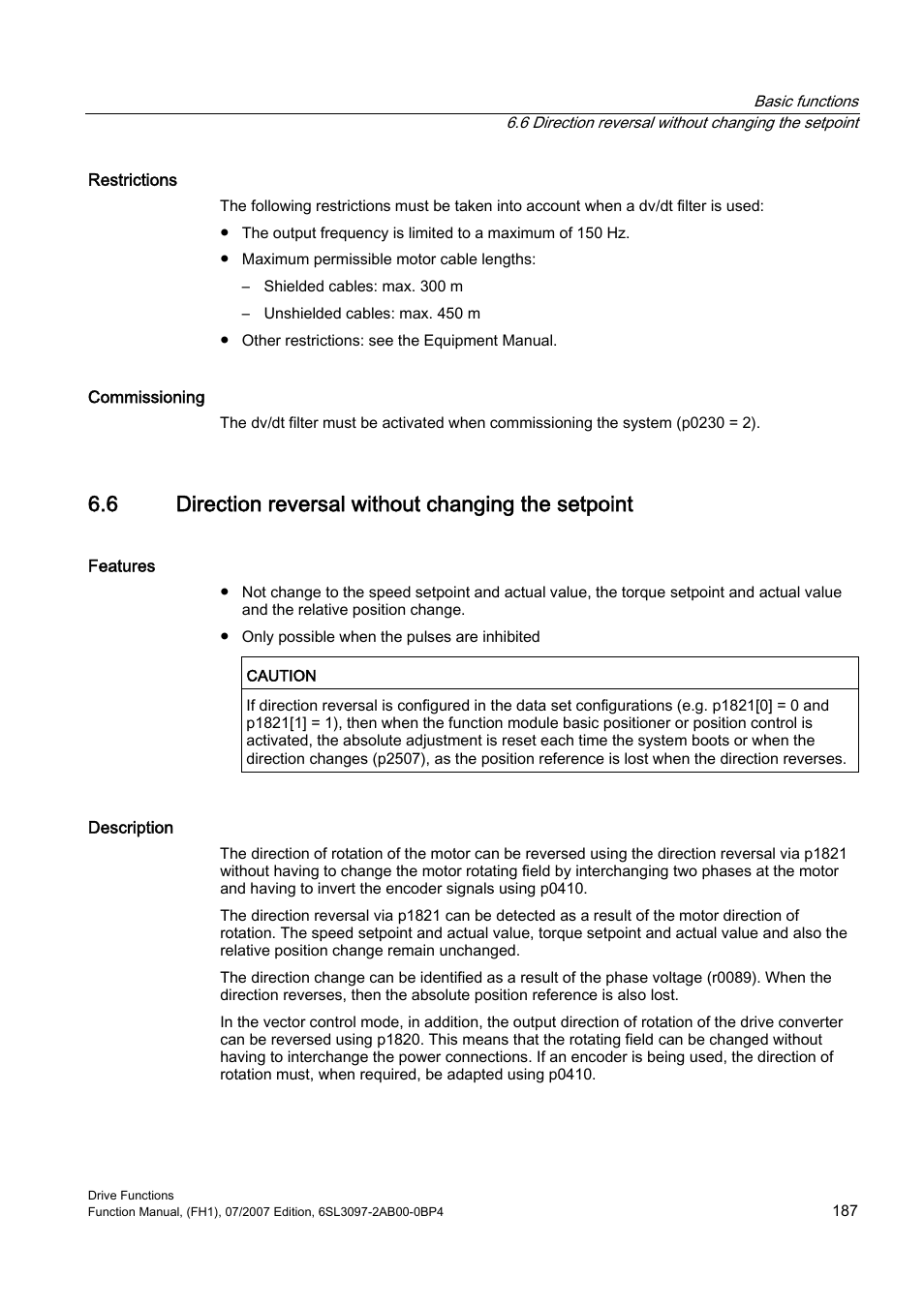 6 direction reversal without changing the setpoint | Efficient Networks Siemens Sinamics S120 User Manual | Page 187 / 560