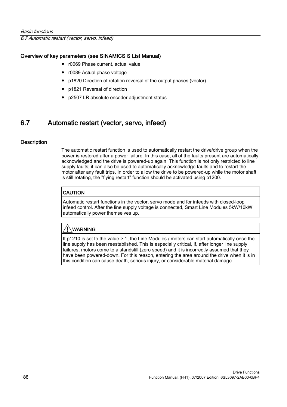 7 automatic restart (vector, servo, infeed) | Efficient Networks Siemens Sinamics S120 User Manual | Page 188 / 560