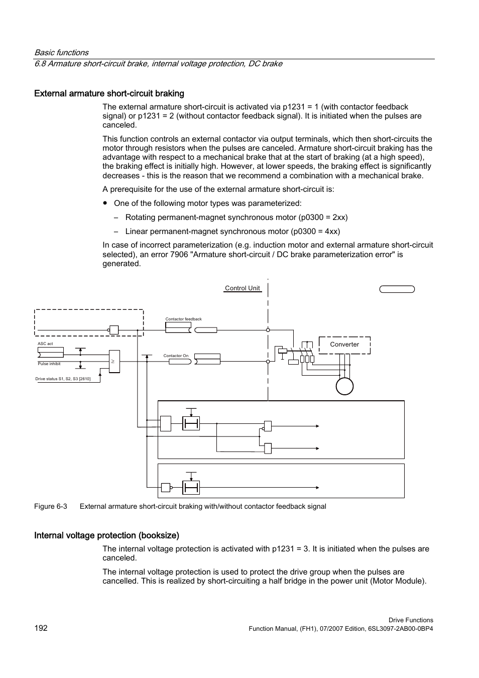 External armature short-circuit braking, Internal voltage protection (booksize) | Efficient Networks Siemens Sinamics S120 User Manual | Page 192 / 560