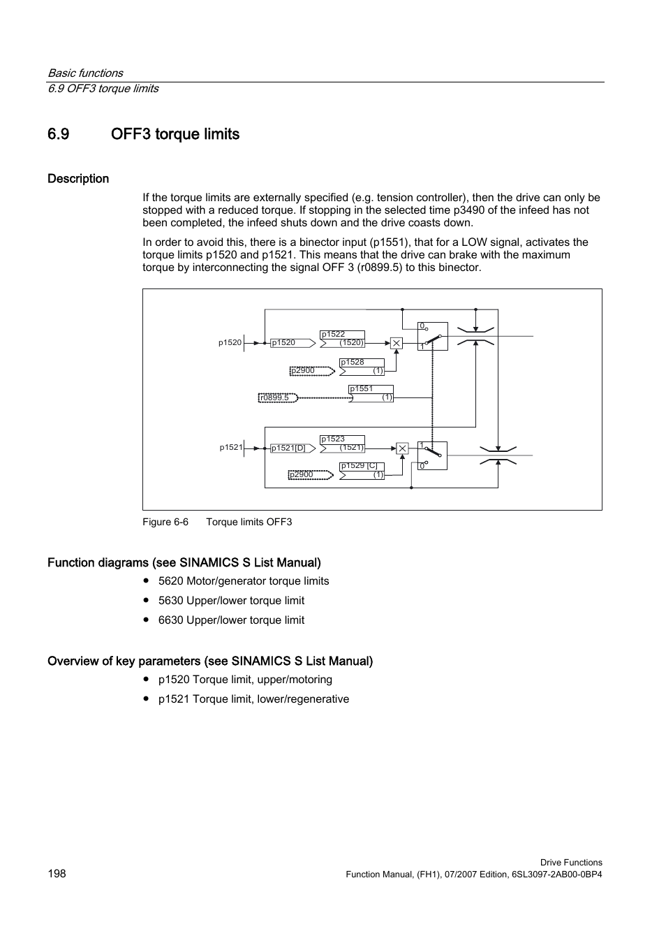 9 off3 torque limits, Description, Function diagrams (see sinamics s list manual) | Efficient Networks Siemens Sinamics S120 User Manual | Page 198 / 560