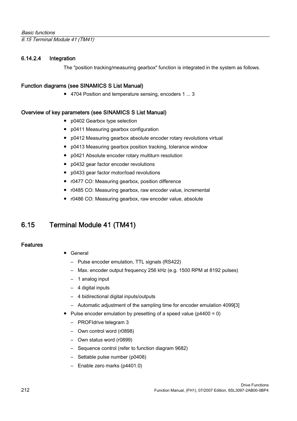 4 integration, 15 terminal module 41 (tm41) | Efficient Networks Siemens Sinamics S120 User Manual | Page 212 / 560