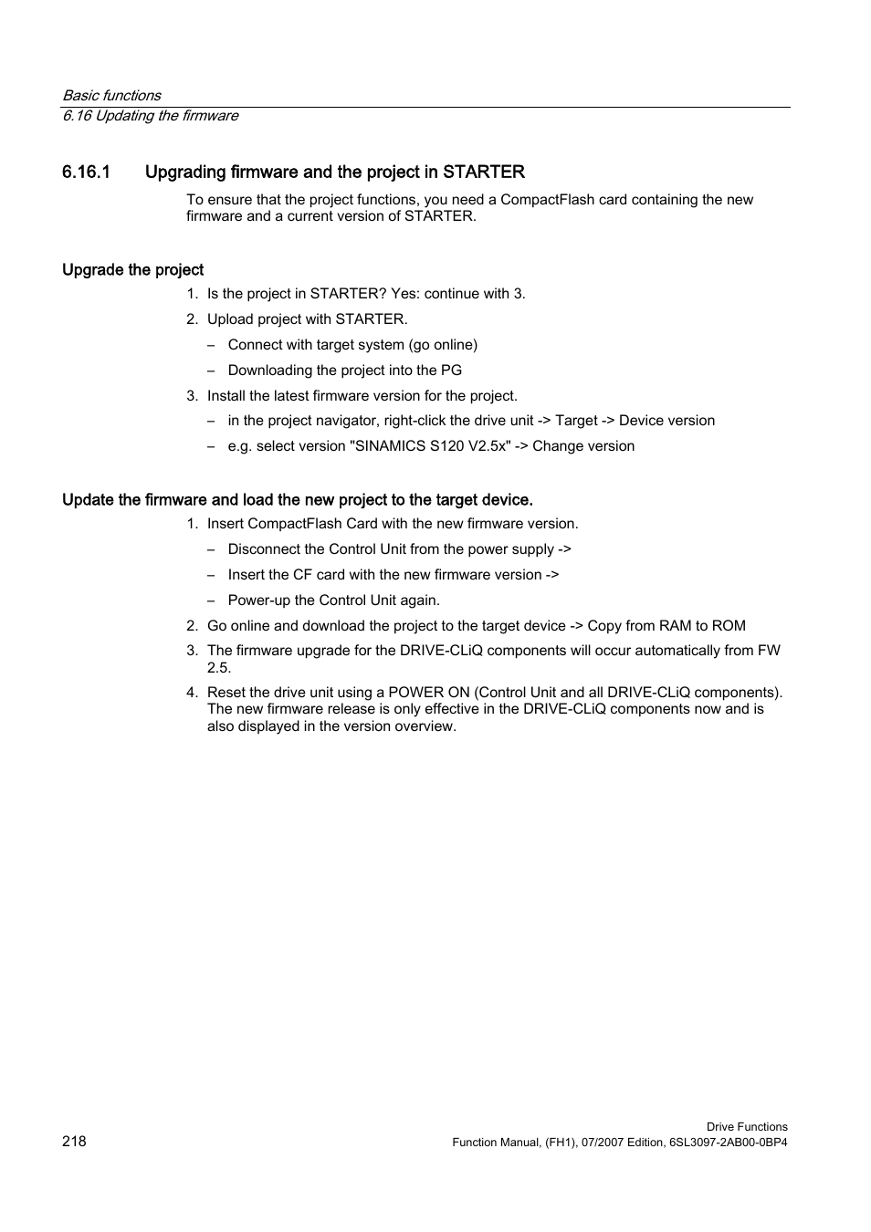 1 upgrading firmware and the project in starter | Efficient Networks Siemens Sinamics S120 User Manual | Page 218 / 560
