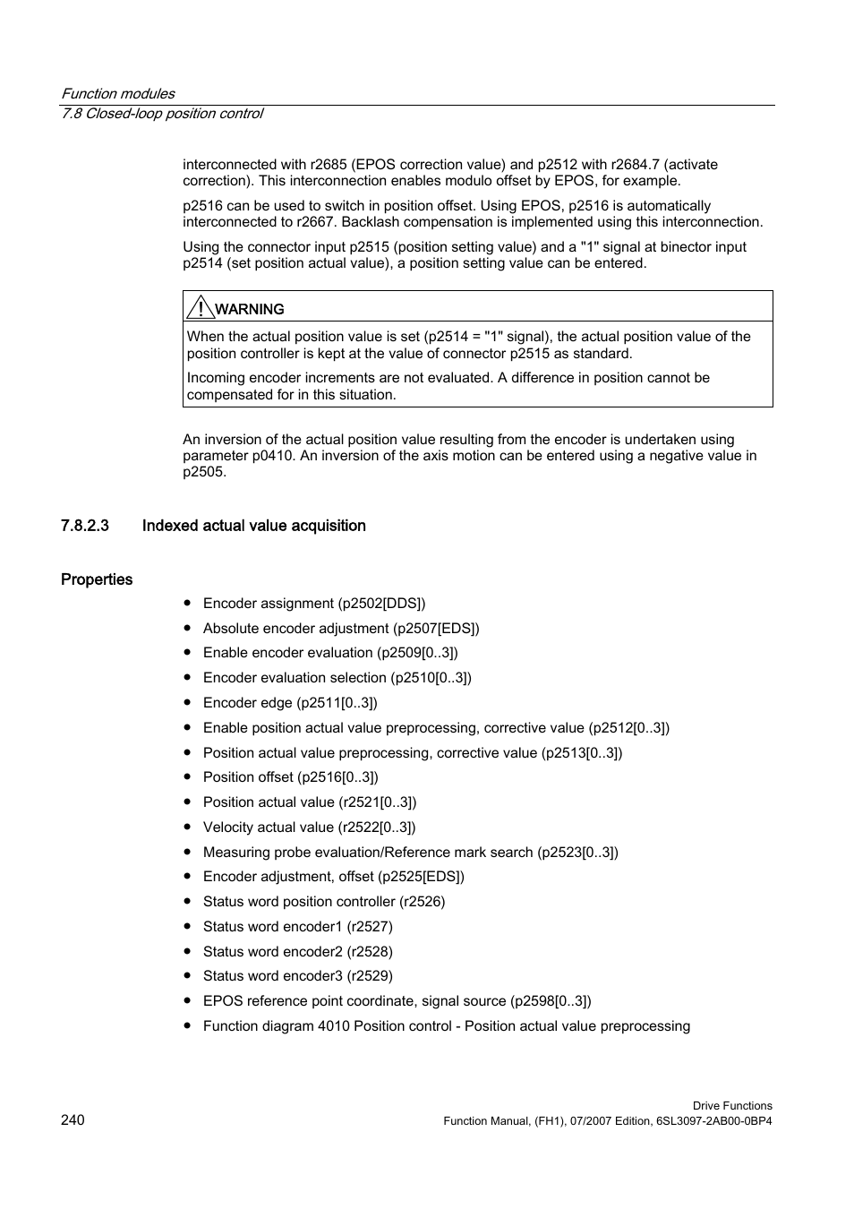 3 indexed actual value acquisition | Efficient Networks Siemens Sinamics S120 User Manual | Page 240 / 560
