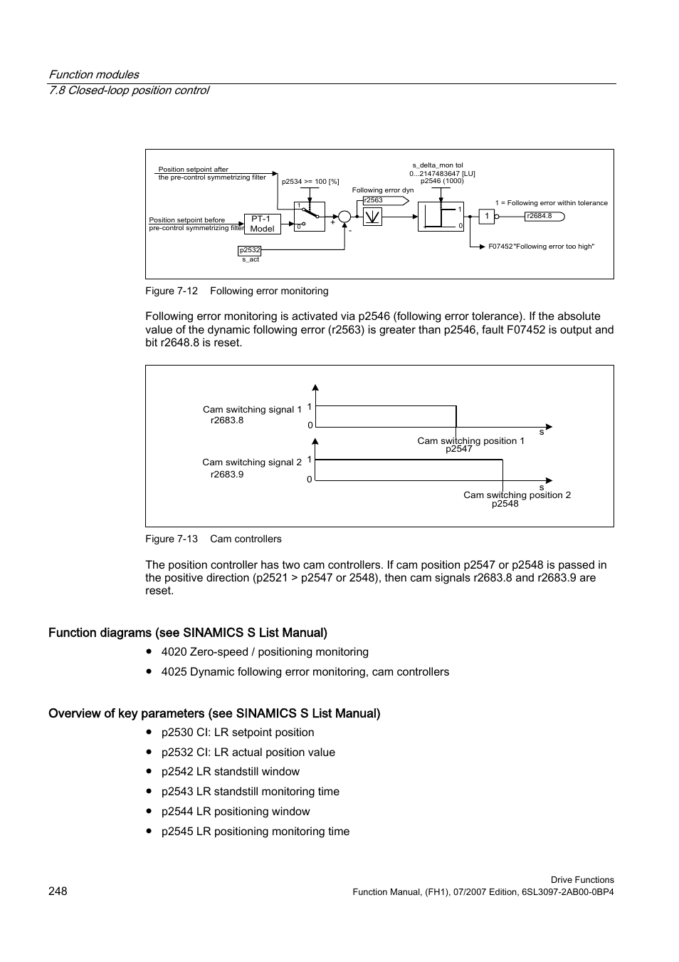 Function diagrams (see sinamics s list manual), Function modules 7.8 closed-loop position control | Efficient Networks Siemens Sinamics S120 User Manual | Page 248 / 560