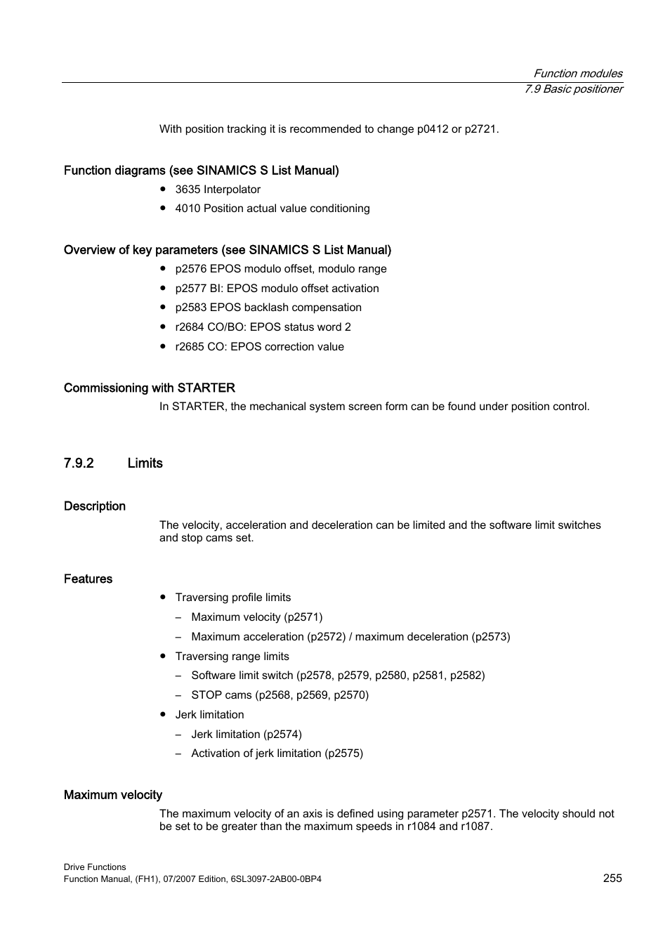 2 limits | Efficient Networks Siemens Sinamics S120 User Manual | Page 255 / 560