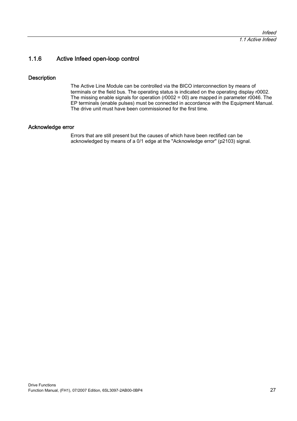6 active infeed open-loop control | Efficient Networks Siemens Sinamics S120 User Manual | Page 27 / 560