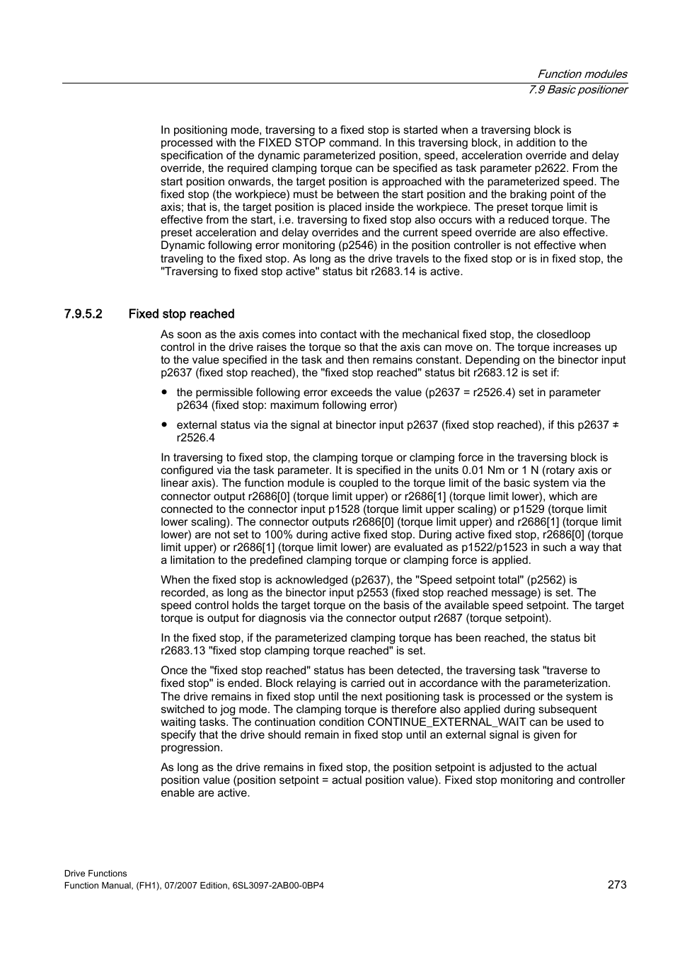 2 fixed stop reached | Efficient Networks Siemens Sinamics S120 User Manual | Page 273 / 560