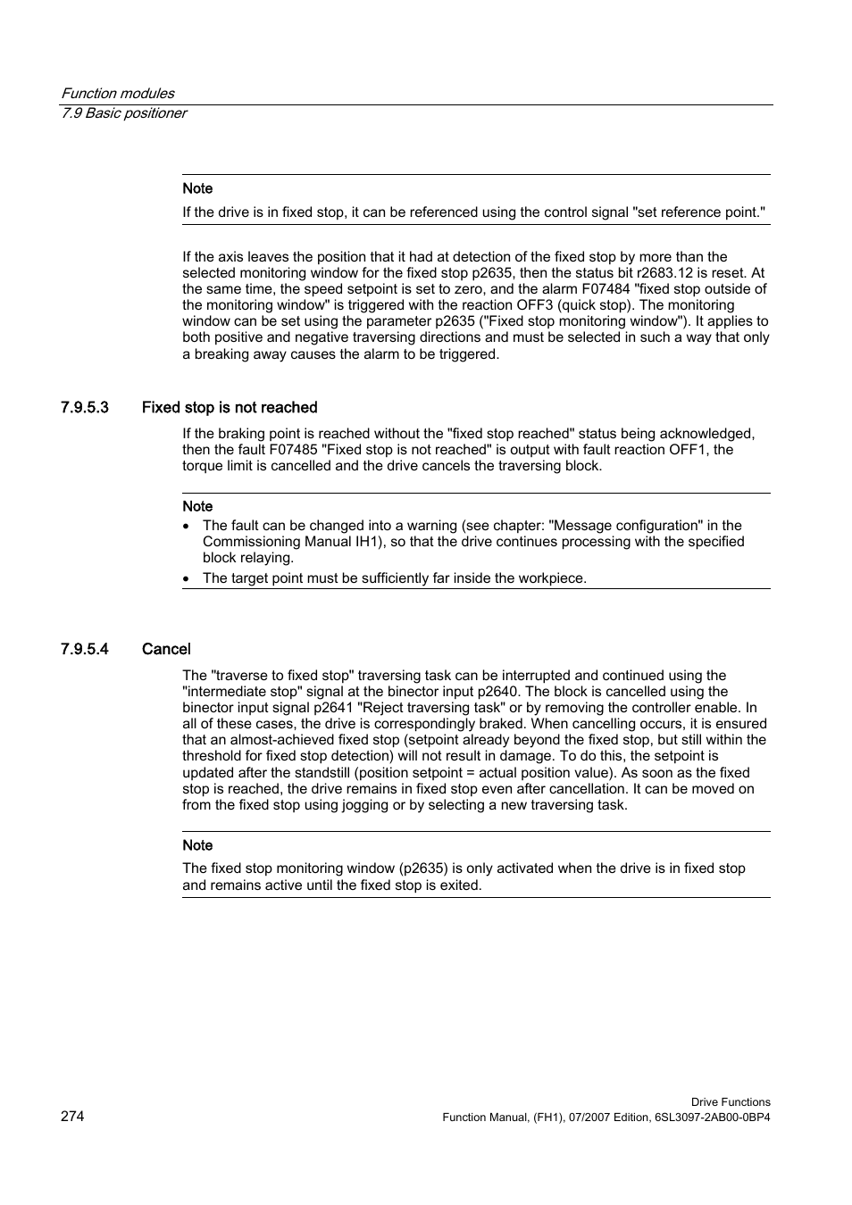 3 fixed stop is not reached, 4 cancel | Efficient Networks Siemens Sinamics S120 User Manual | Page 274 / 560