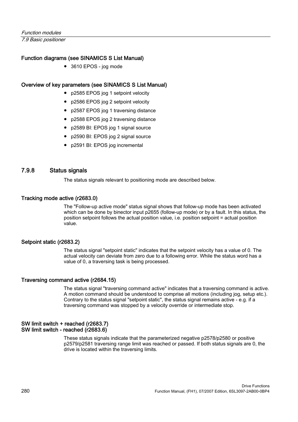 8 status signals | Efficient Networks Siemens Sinamics S120 User Manual | Page 280 / 560