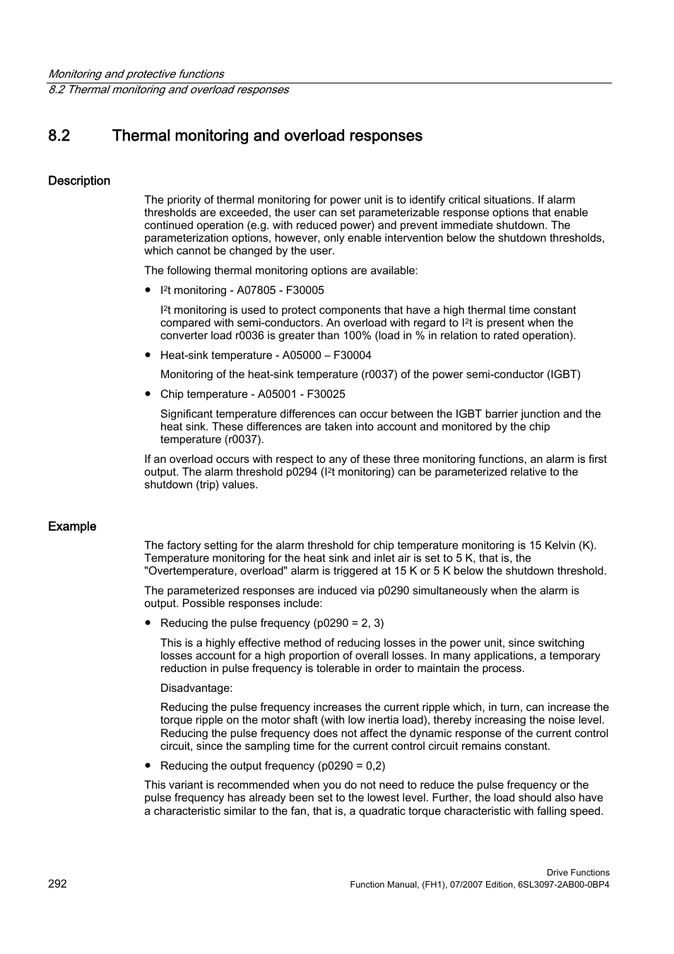 2 thermal monitoring and overload responses | Efficient Networks Siemens Sinamics S120 User Manual | Page 292 / 560