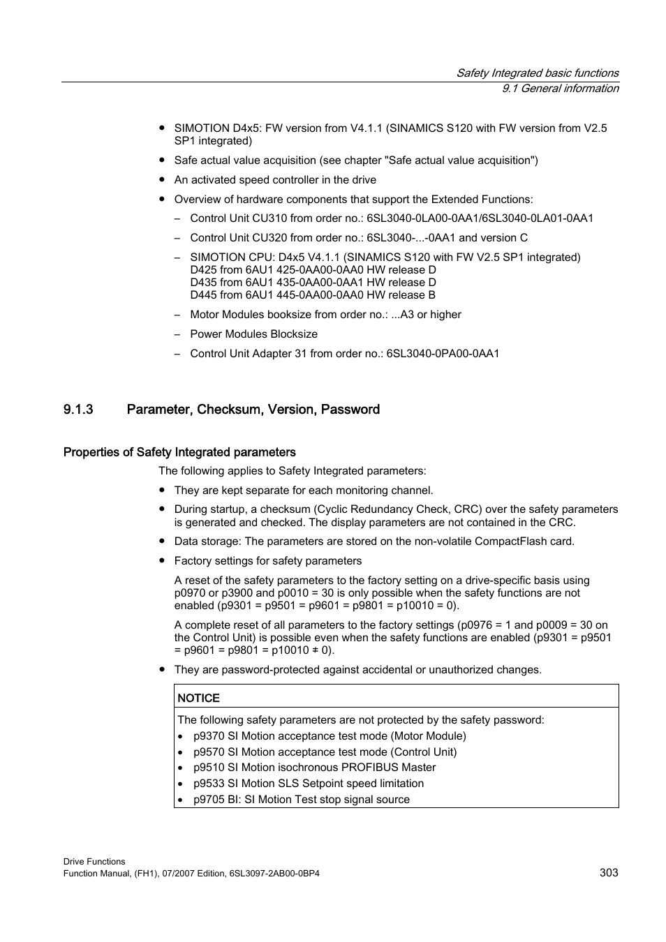 3 parameter, checksum, version, password | Efficient Networks Siemens Sinamics S120 User Manual | Page 303 / 560