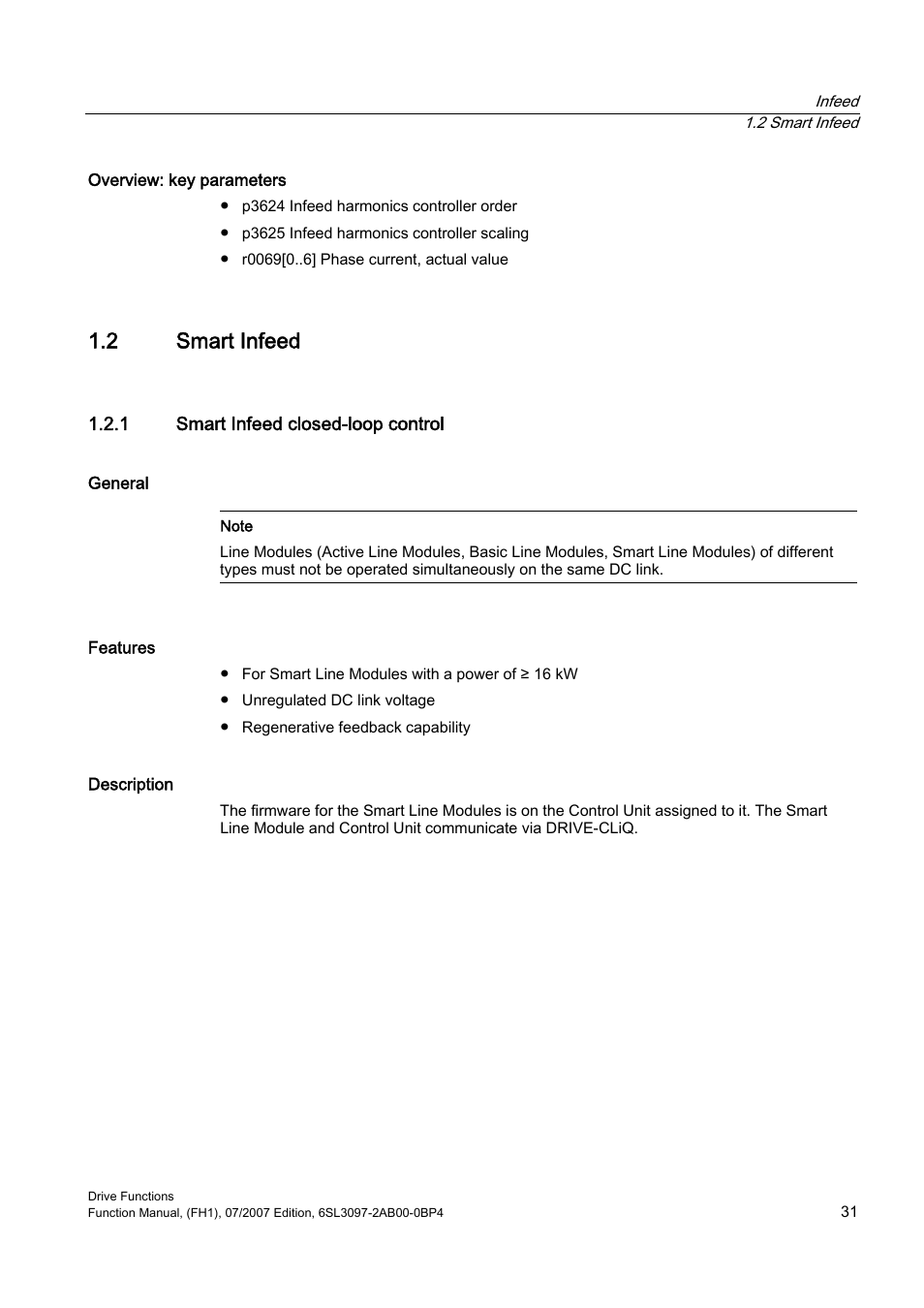 2 smart infeed, 1 smart infeed closed-loop control | Efficient Networks Siemens Sinamics S120 User Manual | Page 31 / 560