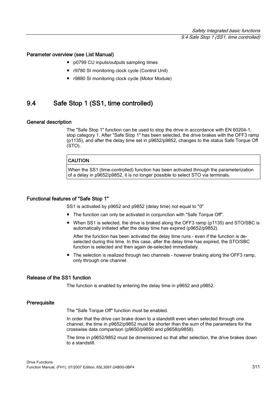 4 safe stop 1 (ss1, time controlled) | Efficient Networks Siemens Sinamics S120 User Manual | Page 311 / 560