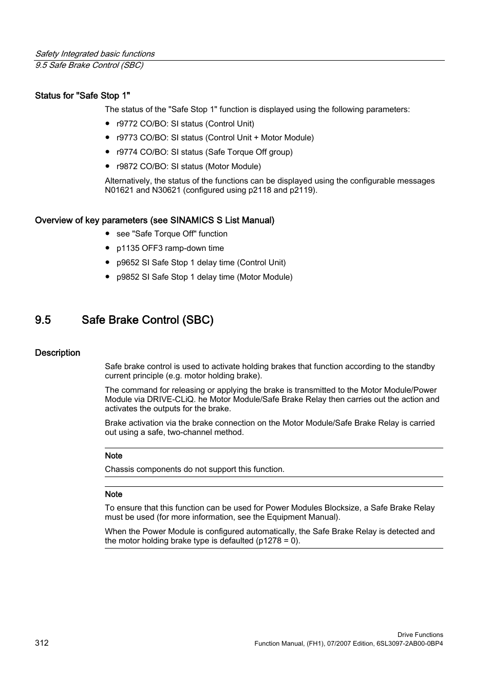 5 safe brake control (sbc) | Efficient Networks Siemens Sinamics S120 User Manual | Page 312 / 560