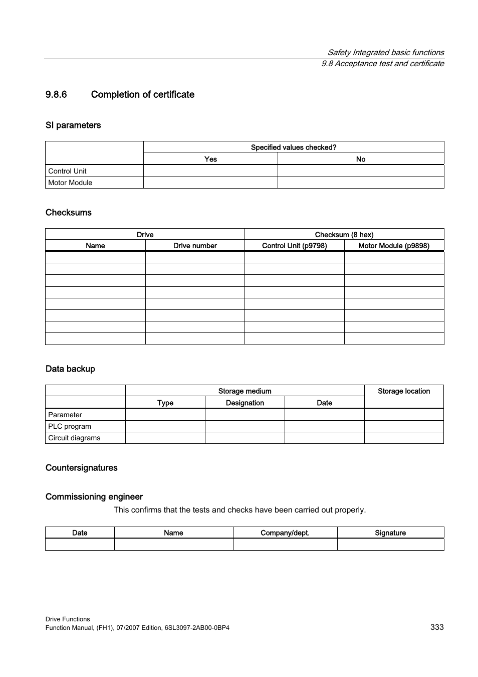 6 completion of certificate | Efficient Networks Siemens Sinamics S120 User Manual | Page 333 / 560