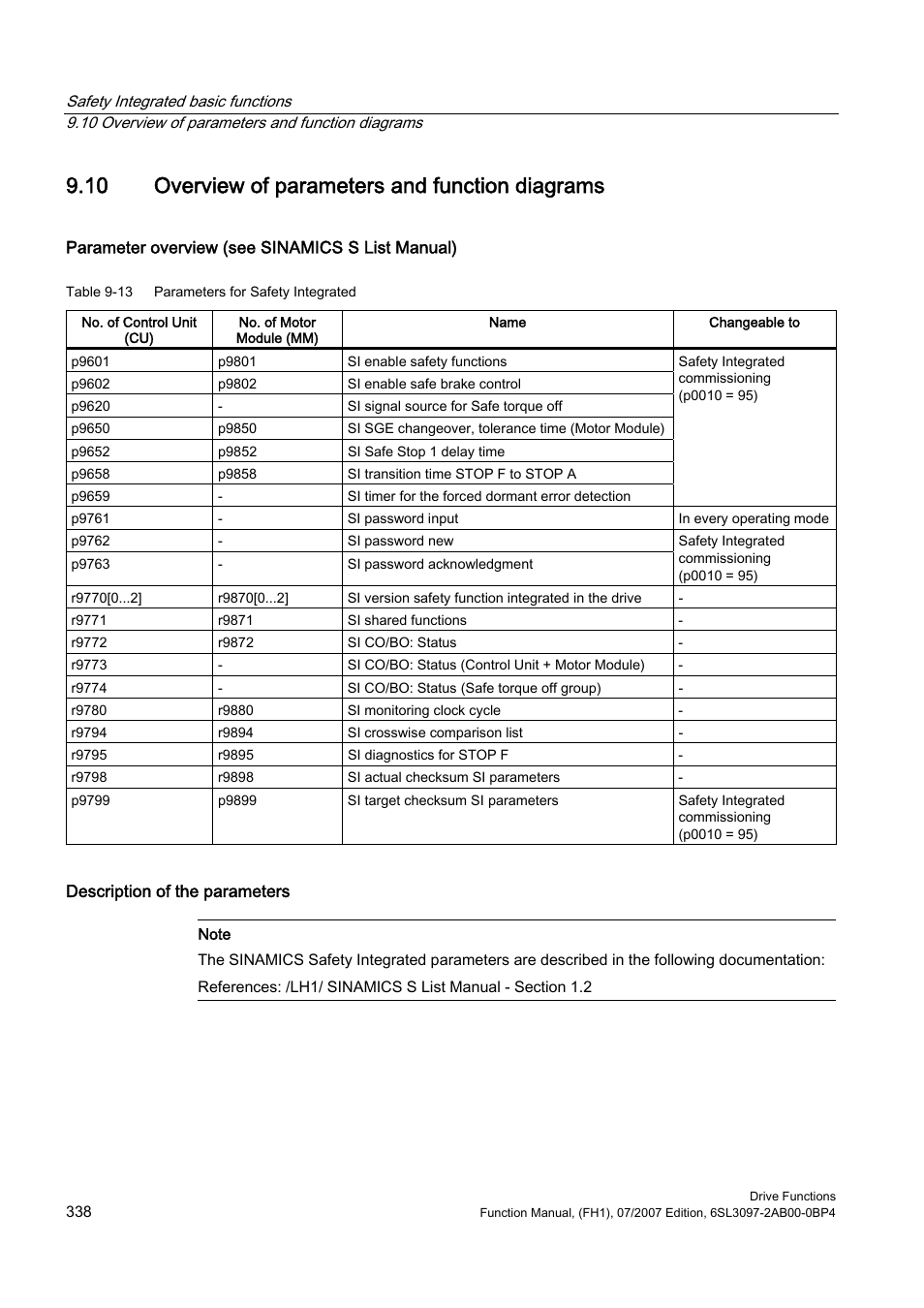 10 overview of parameters and function diagrams | Efficient Networks Siemens Sinamics S120 User Manual | Page 338 / 560