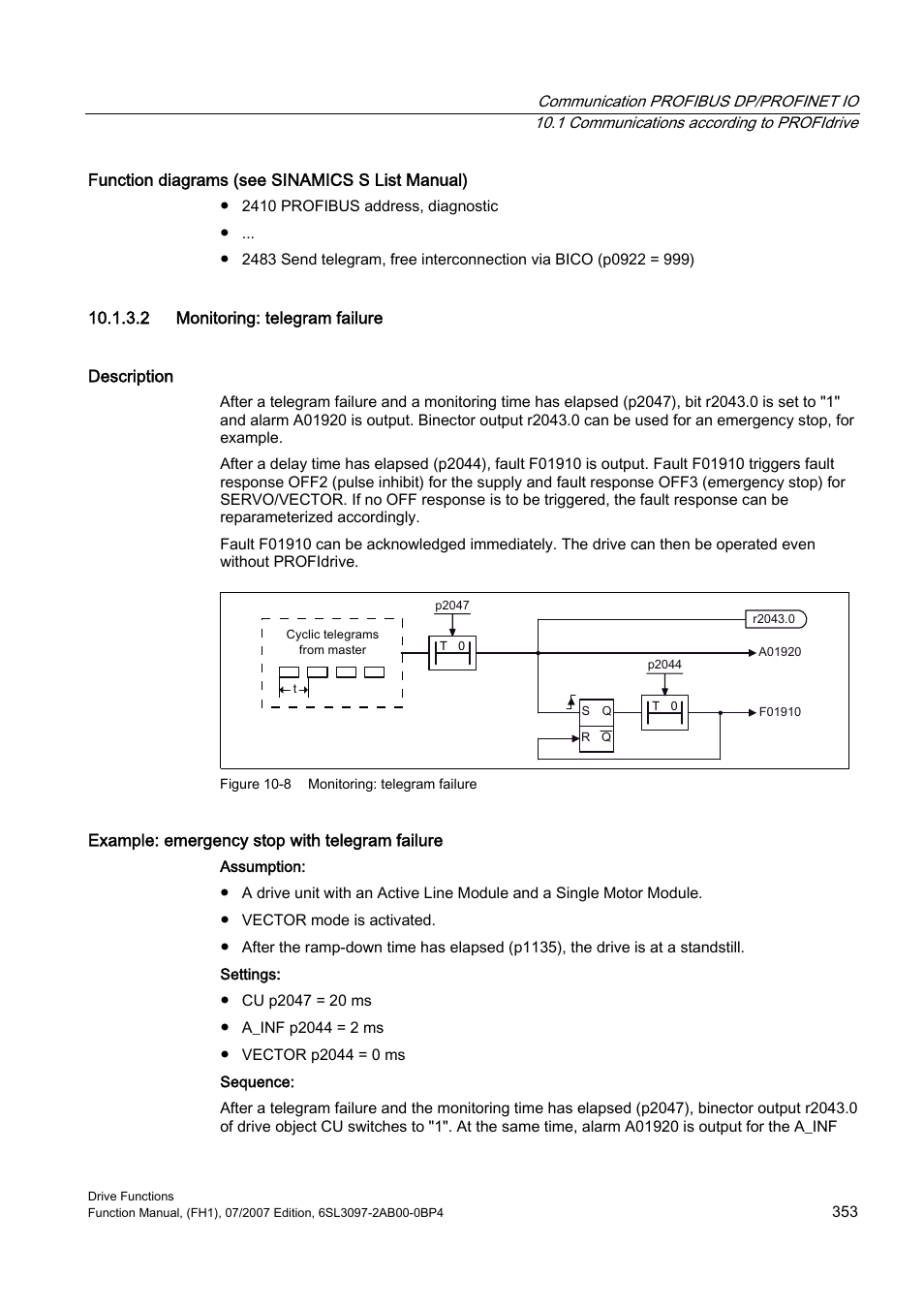 2 monitoring: telegram failure | Efficient Networks Siemens Sinamics S120 User Manual | Page 353 / 560
